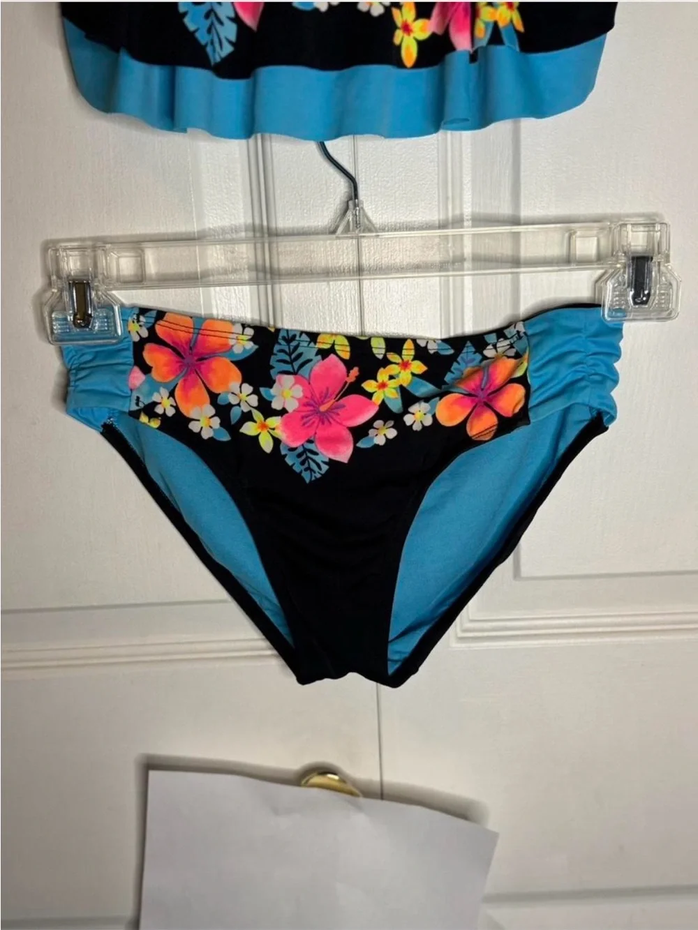 Justice Black Floral Two-Piece Bikini with Turquoise Trim